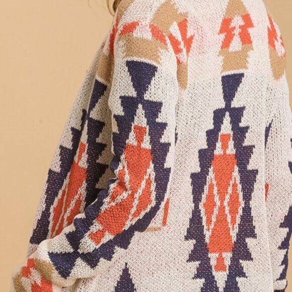 New with Tags Multicolor Pattern Open Front Cardigan with Side Pockets - Picture 2 of 11
